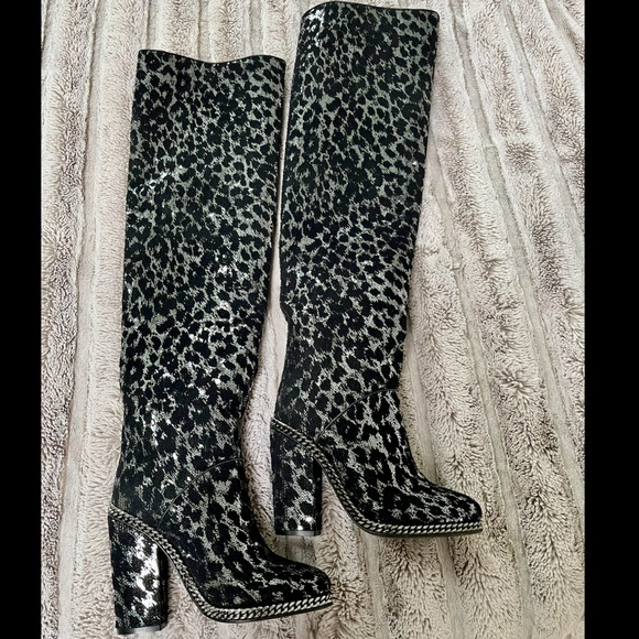 *NIB❗️Balmain Emma Leopard Sequin Over The Knee Boots - Picture 8 of 13
